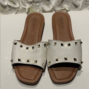 White Studded Leather Slide Sandals - Söfft Milano